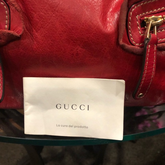 Authentic Gucci Red Soft Leather Calfskin Sabrina Boston Handbag - Picture 14 of 16